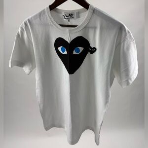 Comme des Garcons Play White Tee with Black Heart and Blue Eyes